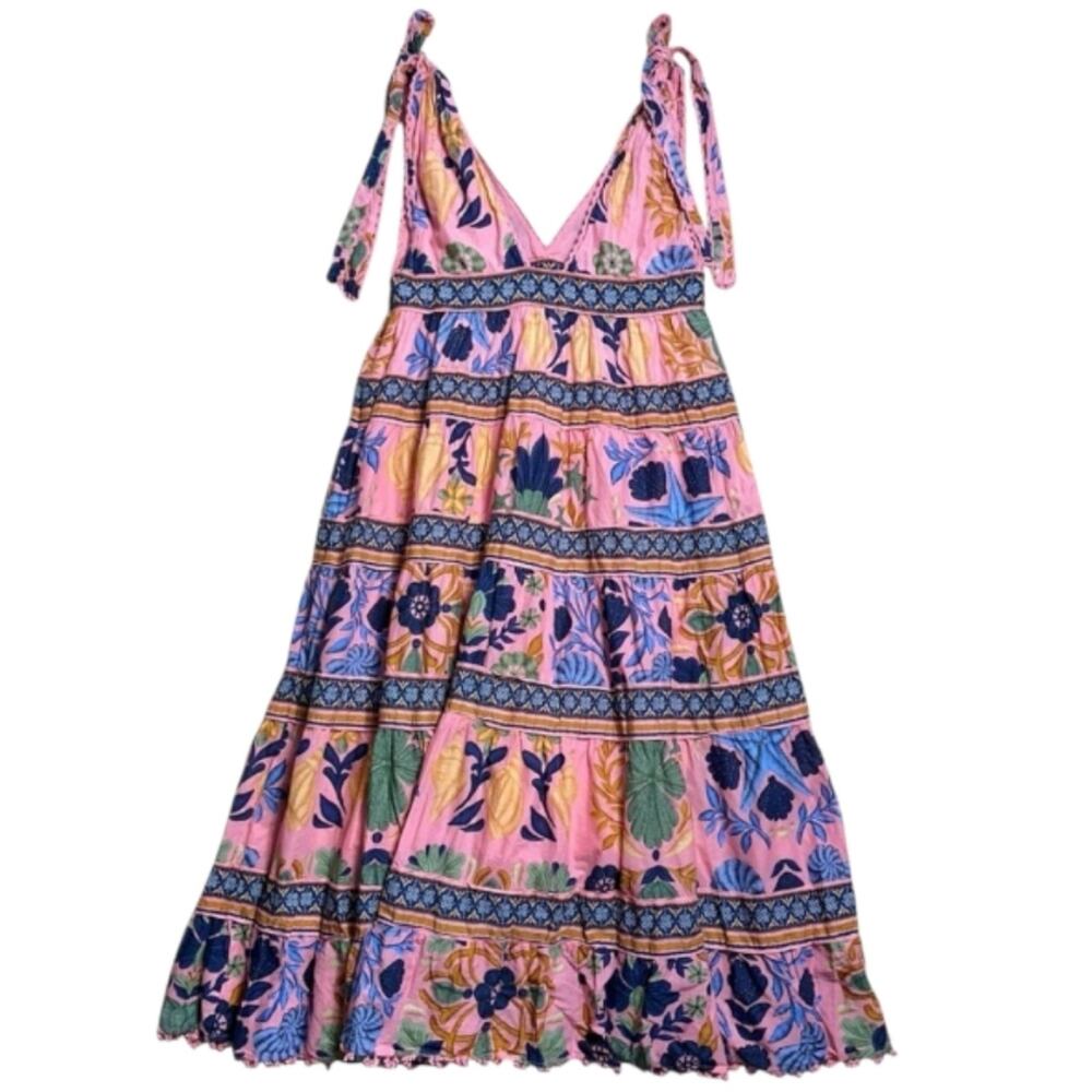 Farm Rio New Anthropologie Seashell Tapestry Midi Dress Pink Size S NWT - Picture 2 of 16